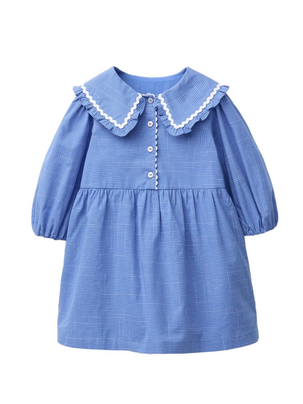 Zara Blue Gingham Long-Sleeve Collar Dress
